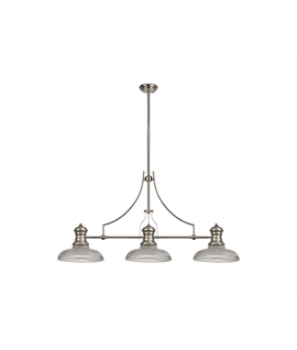 Latifi 3 Light Linear Pendant E27 With 30cm Round Glass Shade, Polished Nickel, Clear