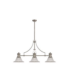 Latifi 3 Light Linear Pendant E27 With 30cm Bell Glass Shade, Polished Nickel, Clear