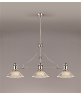 Latifi 3 Light Linear Pendant E27 With 30cm Cone Glass Shade, Polished Nickel, Clear