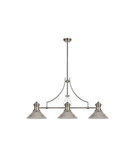 Latifi 3 Light Linear Pendant E27 With 30cm Cone Glass Shade, Polished Nickel, Clear