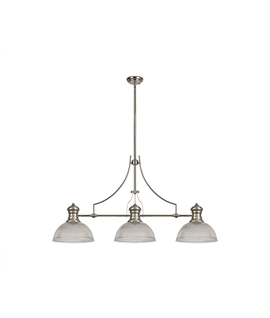 Latifi 3 Light Linear Pendant E27 With 30cm Dome Glass Shade, Polished Nickel, Clear