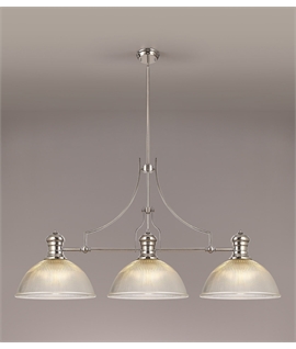 Latifi 3 Light Linear Pendant E27 With 38cm Dome Glass Shade, Polished Nickel, Clear