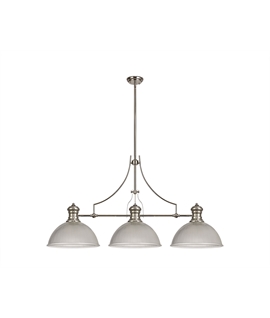 Latifi 3 Light Linear Pendant E27 With 38cm Dome Glass Shade, Polished Nickel, Clear