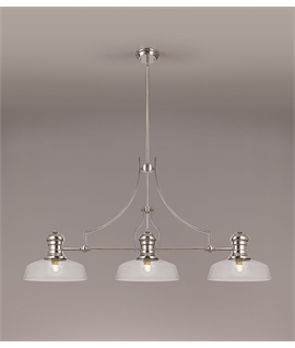 Latifi 3 Light Linear Pendant E27 With 30cm Flat Round Glass Shade, Polished Nickel, Clear