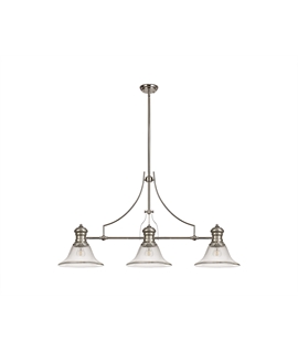 Latifi 3 Light Linear Pendant E27 With 30cm Smooth Bell Glass Shade, Polished Nickel, Clear