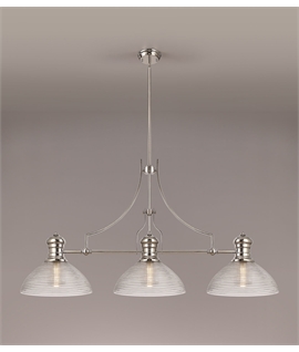 Latifi 3 Light Linear Pendant E27 With 33.5cm Prismatic Glass Shade, Polished Nickel, Clear