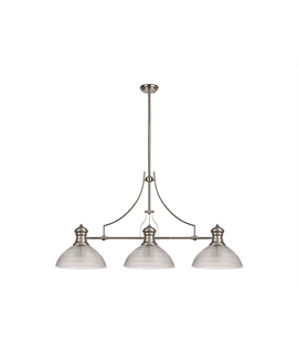 Latifi 3 Light Linear Pendant E27 With 33.5cm Prismatic Glass Shade, Polished Nickel, Clear