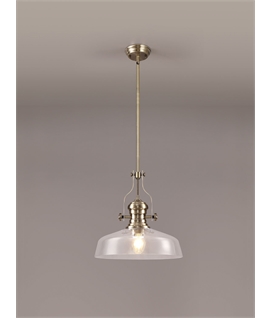 Latifi Pendant With 38cm Flat Round Shade, 1 x E27, Antique Brass-Clear Glass