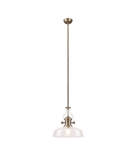 Latifi Pendant With 38cm Flat Round Shade, 1 x E27, Antique Brass-Clear Glass