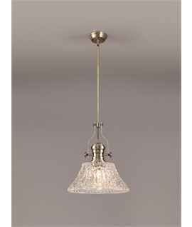 Latifi Pendant With 38cm Patterned Round Shade, 1 x E27, Antique Brass-Clear Glass