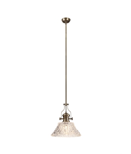 Latifi Pendant With 38cm Patterned Round Shade, 1 x E27, Antique Brass-Clear Glass