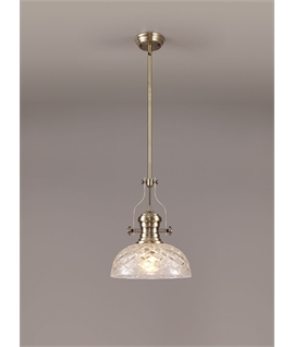 Latifi Pendant With 30cm Flat Round Patterned Shade, 1 x E27, Antique Brass-Clear Glass