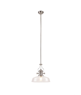 Latifi Pendant With 38cm Flat Round Shade, 1 x E27, Polished Nickel-Clear Glass