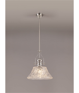 Latifi Pendant With 38cm Patterned Round Shade, 1 x E27, Polished Nickel-Clear Glass