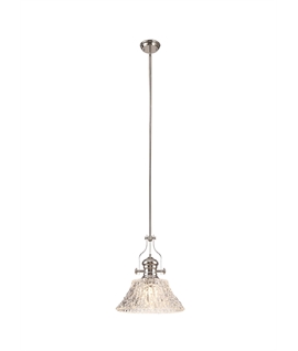 Latifi Pendant With 38cm Patterned Round Shade, 1 x E27, Polished Nickel-Clear Glass