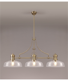 Latifi Linear Pendant With 38cm Flat Round Shade, 3 x E27, Antique Brass-Clear Glass