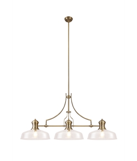 Latifi Linear Pendant With 38cm Flat Round Shade, 3 x E27, Antique Brass-Clear Glass