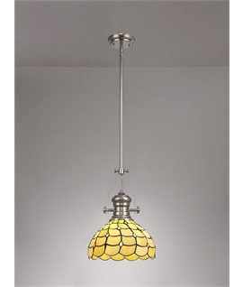 Donohue 1 Light Pendant E27 With 30cm Tiffany Shade, Polished Nickel-Beige-Clear Crystal