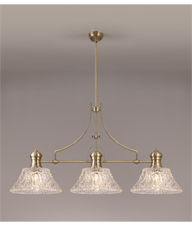 Latifi Linear Pendant With 38cm Patterned Round Shade, 3 x E27, Antique Brass-Clear Glass Item Weight: 19.1kg