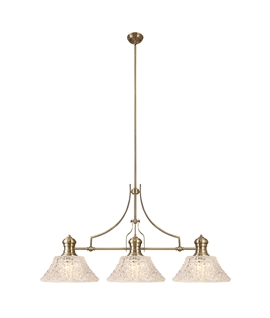 Latifi Linear Pendant With 38cm Patterned Round Shade, 3 x E27, Antique Brass-Clear Glass Item Weight: 19.1kg