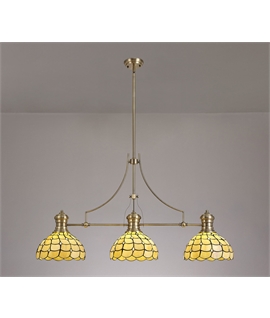 Donohue 3 Light Linear Pendant E27 With 30cm Tiffany Shade, Antique Brass, Beige, Clear Crystal