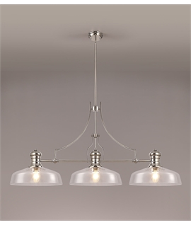 Latifi Linear Pendant With 38cm Flat Round Shade, 3 x E27, Polished Nickel-Clear Glass