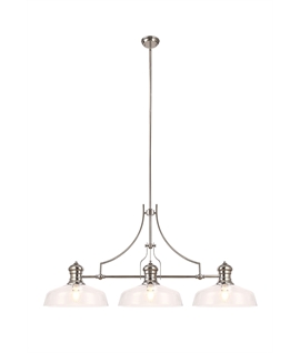 Latifi Linear Pendant With 38cm Flat Round Shade, 3 x E27, Polished Nickel-Clear Glass