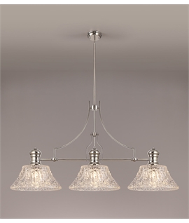 Latifi Linear Pendant With 38cm Patterned Round Shade, 3 x E27, Polished Nickel-Clear Glass Item Weight: 19.1kg