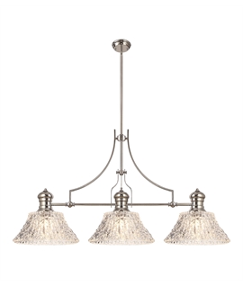Latifi Linear Pendant With 38cm Patterned Round Shade, 3 x E27, Polished Nickel-Clear Glass Item Weight: 19.1kg
