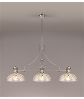 Latifi Linear Pendant With 30cm Flat Round Patterned Shade, 3 x E27, Polished Nickel-Clear Glass