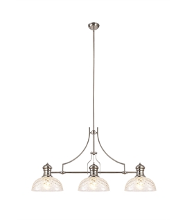 Latifi Linear Pendant With 30cm Flat Round Patterned Shade, 3 x E27, Polished Nickel-Clear Glass