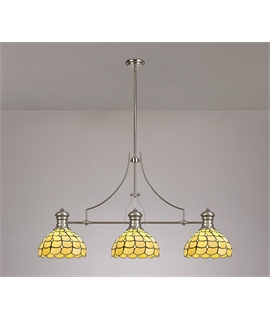 Donohue 3 Light Linear Pendant E27 With 30cm Tiffany Shade, Polished Nickel, Beige, Clear Crystal