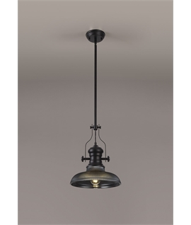 Latifi 1 Light Pendant E27 With 30cm Round Glass Shade, Matt Black-Smoked