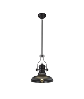 Latifi 1 Light Pendant E27 With 30cm Round Glass Shade, Matt Black-Smoked