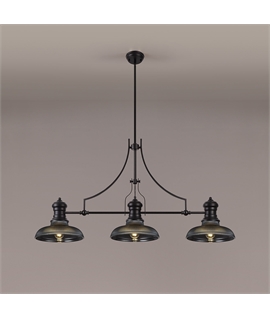 Latifi 3 Light Linear Pendant E27 With 30cm Round Glass Shade, Matt Black, Smoked