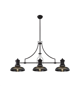 Latifi 3 Light Linear Pendant E27 With 30cm Round Glass Shade, Matt Black, Smoked