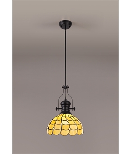 Donohue 1 Light Pendant E27 With 30cm Tiffany Shade, Matt Black-Beige-Clear Crystal