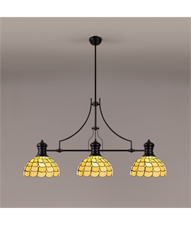 Donohue 3 Light Linear Pendant E27 With 30cm Tiffany Shade, Matt Black, Beige, Clear Crystal