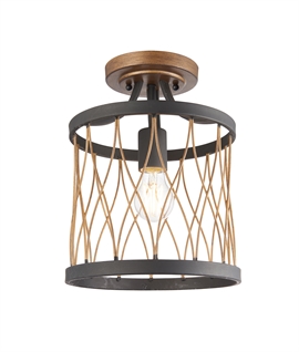 Metal Open Lattice Frame Semi Flush Ceiling Light