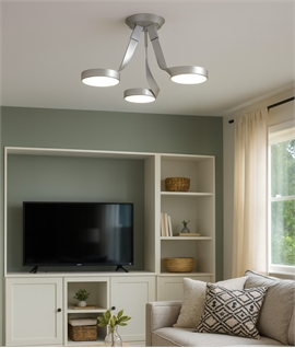 Silver Polished Chrome & White Shade Triple Ceiling Light 