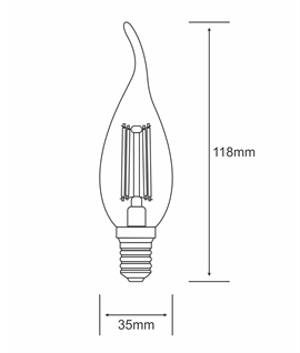 E14 LED Clear Flame Tip Candle - 4W