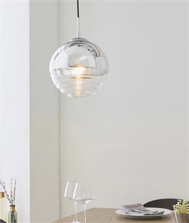 Rippled Glass Globe Light Pendant - Copper or Chrome