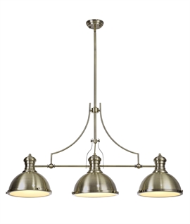Linear Antique Brass 3 Light Pendant - Glass Diffusers