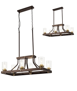 Linear 6 Light Pendant with Clear Glass Shades - Brown Oxide & Gold Bronze 