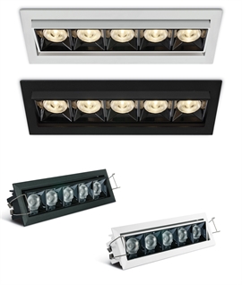 Five cell recessed linear downlight 3000K adjustable - Dark chrome reflector - 20w COB