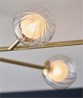Linear Semi-Flush Ceiling Light in Brass with Ribbed Globe Shades