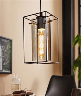 Modern Box Lantern with Cylinder Glass Shade