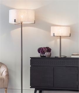 Brushed Bronze Table Lamp with Natural Linen Shade