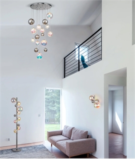 Cluster Pendant with 16 Iridescent & Chrome Shades 