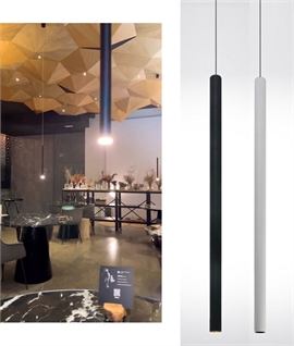 Wire Suspended Skinny Tube LED Pendant Lights in White or Black
